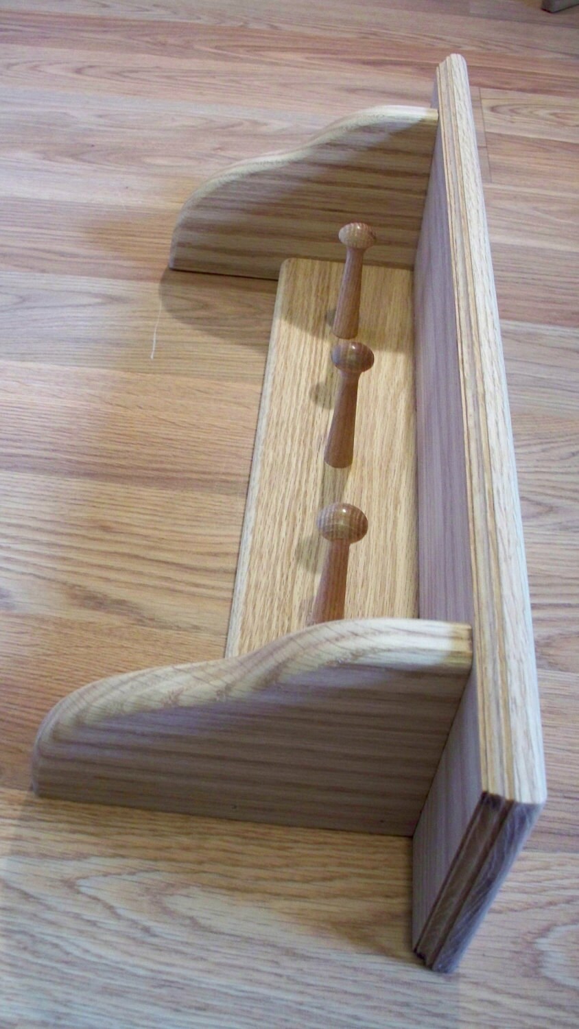 3 Shaker Peg Rail Oak Wall Shelf Coat Rack by SonshineWoodProducts