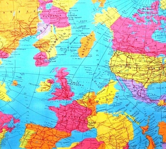 Items Similar To Map Of The WORLD Fabric On Etsy