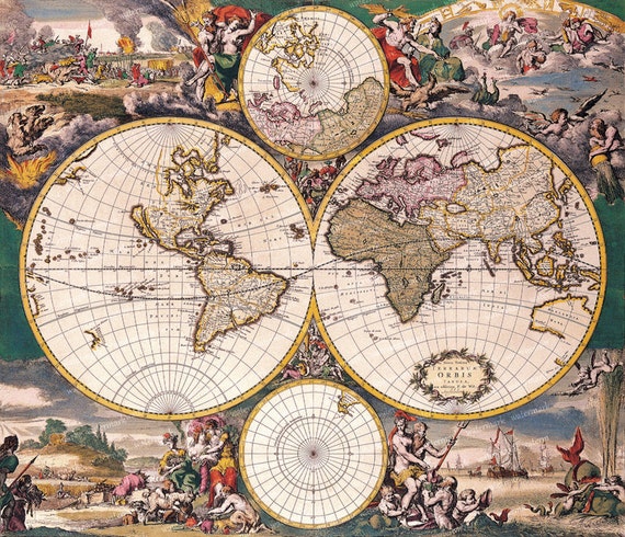 Vintage Old World Map Illustration 18th Century Digital Image