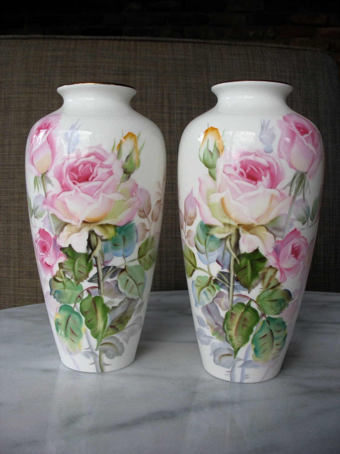 Noritake Vase Pair WWIIera with Hand Painted by BlackFoxBetty