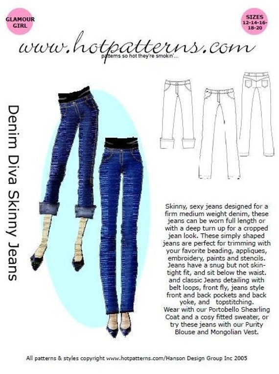 HotPatterns Denim Diva Skinny Jeans Pattern size 6 by HotPatterns