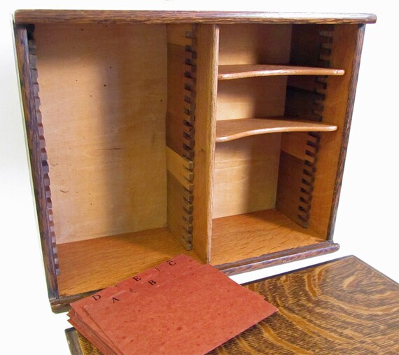 Vintage Wood File Box with Sliding Lid