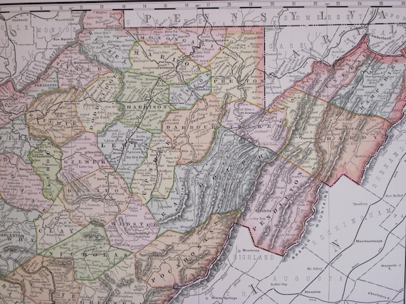 1800s Us West Virginia Map With Cities And States - Map