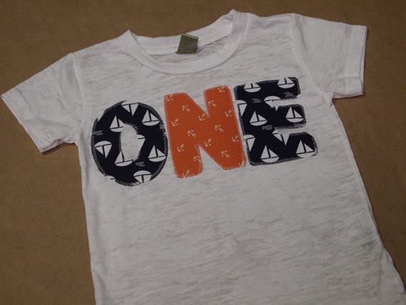 Nautical Theme Birthday Shirt Boat Tee on White Burnout Boys