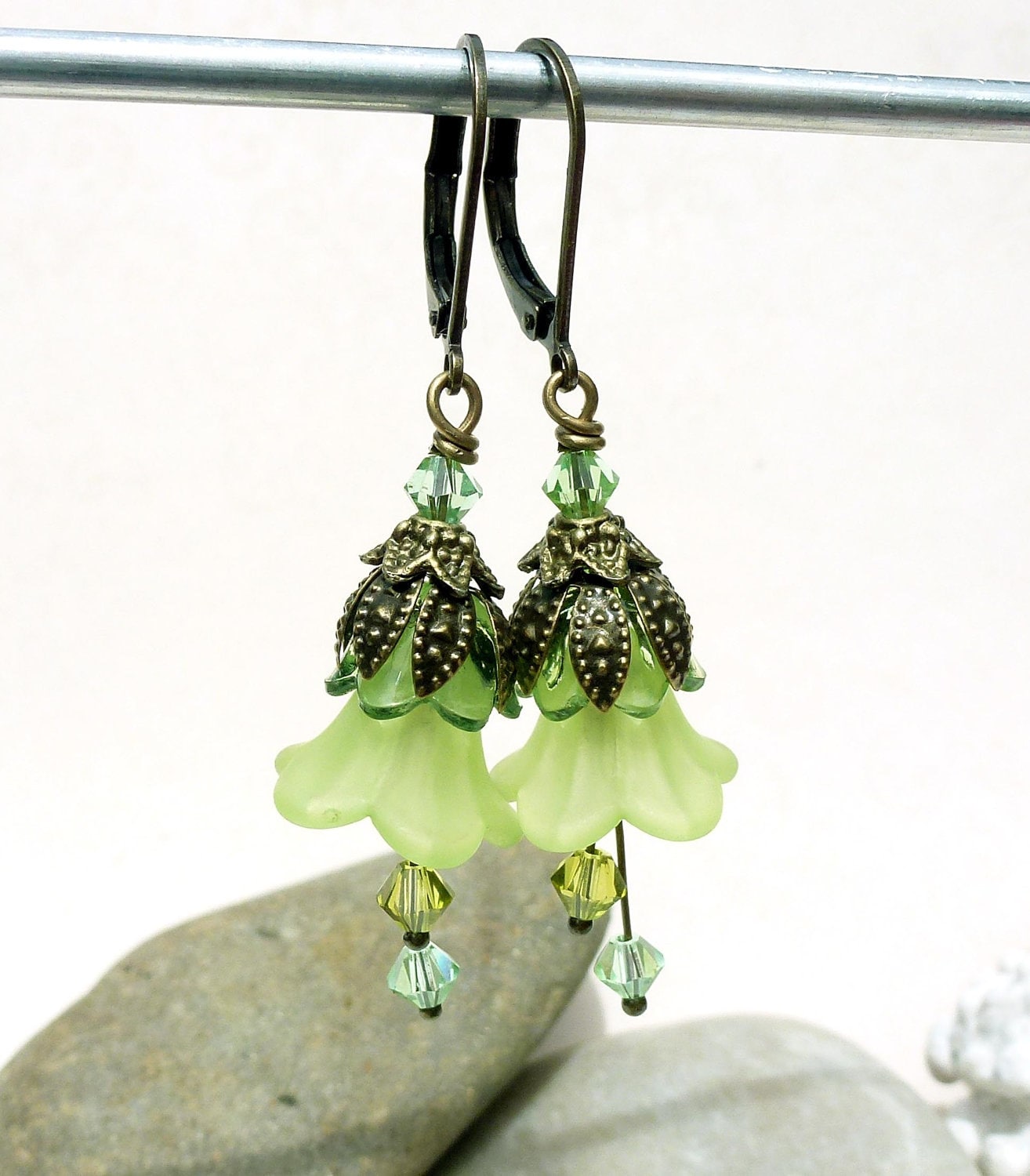 Lime green earrings flower jewelry lucite flower earrings