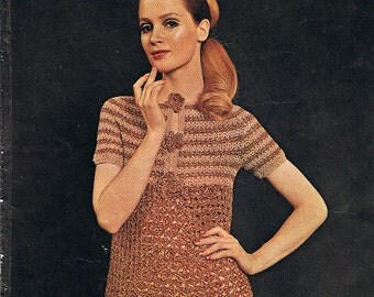 Crochet Dress Pattern Mini Tea Dress pdf 1960s Vintage (T227) INSTANT Download