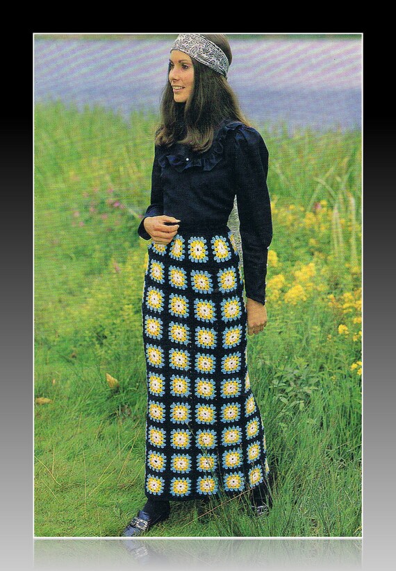 1970s Maxi Skirt Crochet Pattern in Granny Squares PDF T141