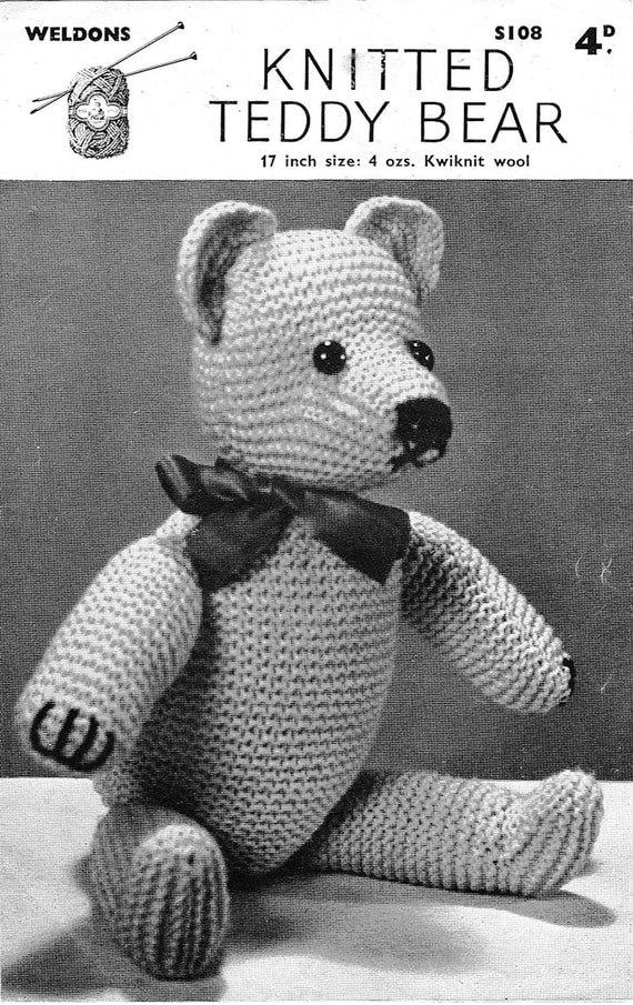 Download Classic Teddy Bear Knitting Pattern 1940s Vintage Pattern PDF