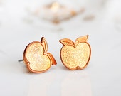 Copper Apple Earrings Summer Sunshine Orange Apple Ear Studs Apple Ear Posts Apple Fruit Stud Earrings Summer Jewelry - E157