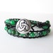Celtic Wrap Bracelet with green quartz beads black leather bracelet - Ready to Ship