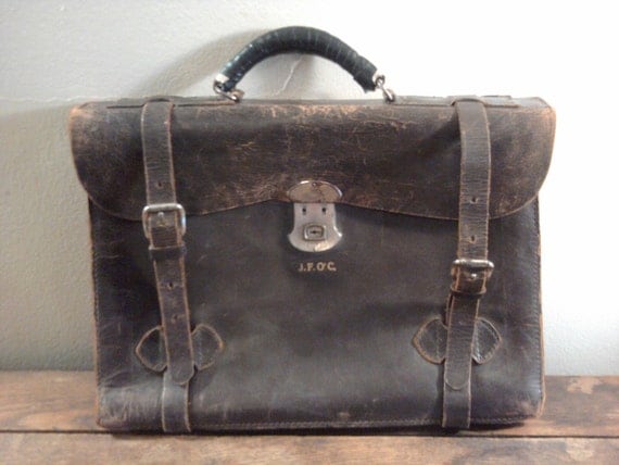 Vintage 30s-40s Indiana Jones Leather Briefcase Laptop Bag