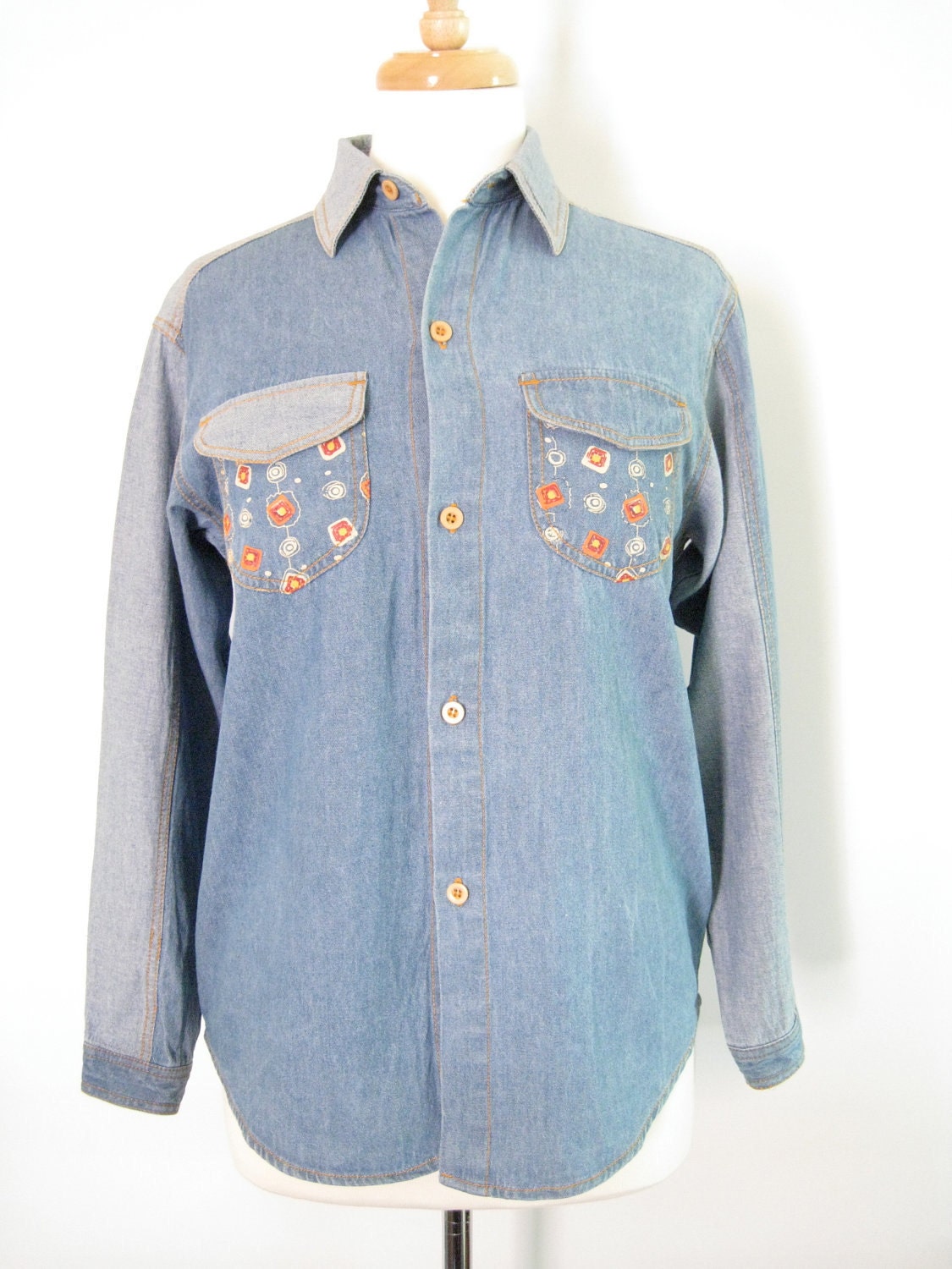 Items similar to Denim Button Up Shirt. Size Extra Small. Vintage 1990s ...