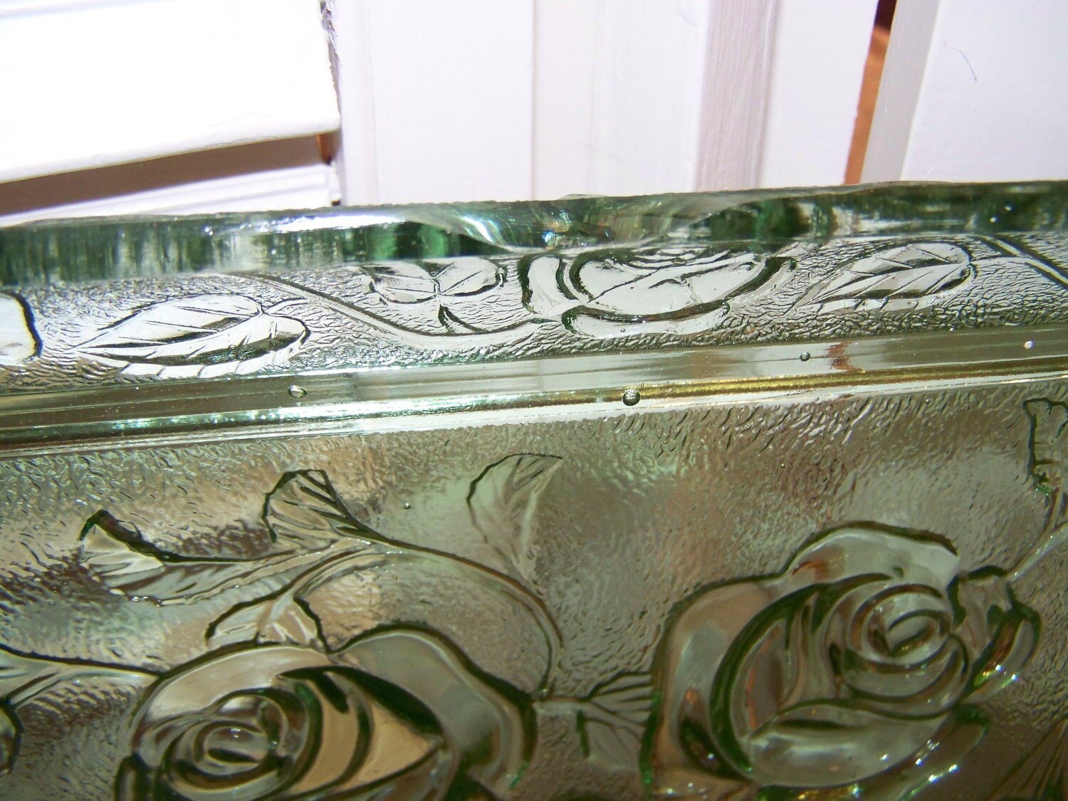 Vintage green Depression glass vanity tray set condiment or