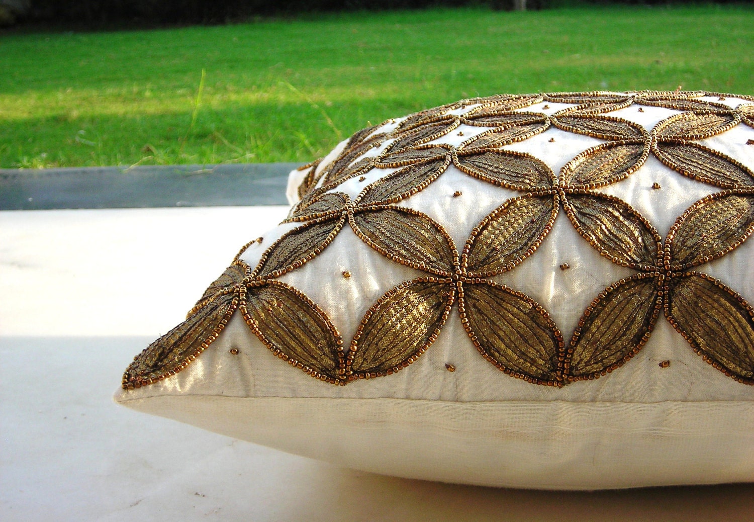 SALE SALE SALE Gold Leaf Pillow 16 X 16 by LopaMudraHomeDecor