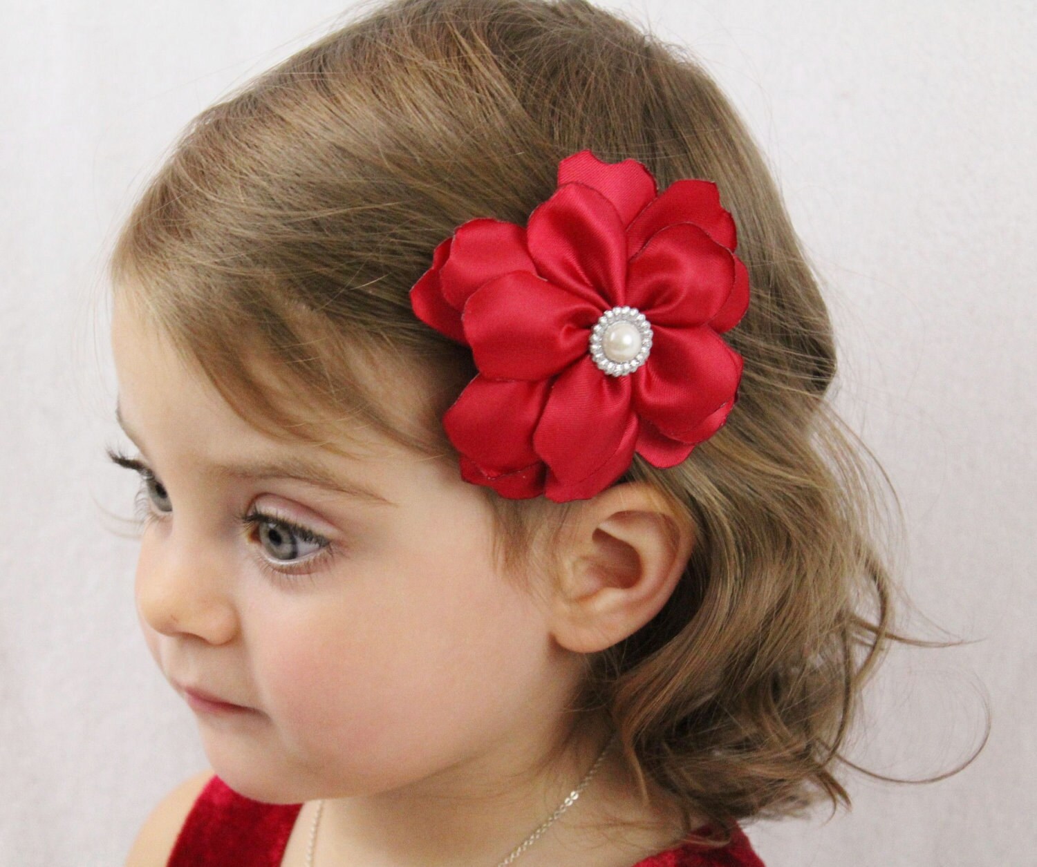 Red Wedding Flower Hair Bow Fancy Layered Flower Hair Bow