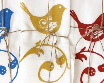 3 "SWEET BIRDS" Tea Towels- Floursack Kitchen Towels - Sweet Birds - Dish Towel - Tea Towel