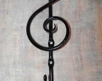 Hand Forged Treble Clef Hook - Wrought Iron Hook for Music lovers