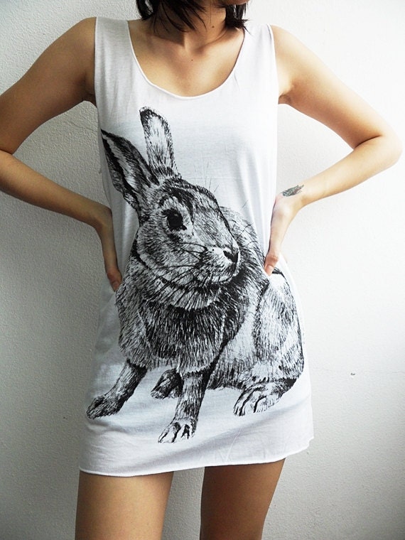 Items similar to Bunny Rabbit Cute Animal White Vest Shirts Tank Top ...