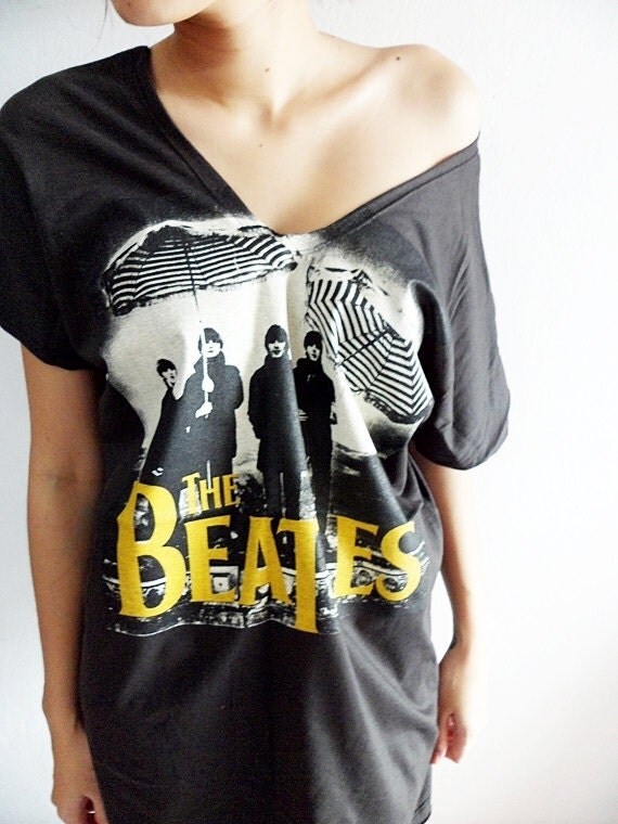 Items similar to The Beatles Pop Rock Sexy V Neck Black Art Long T