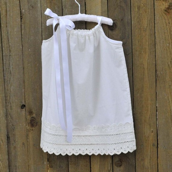 White Eyelet Lace Pillowcase Dress rustic flower girl dress