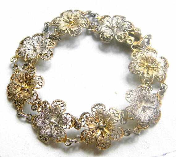 Vintage Silver Filigree Flower Bracelet by Gener8tionsCre8tions