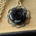 Vintage Black Rose - Vintage Black Enamel Rose Set on Gold Pendent