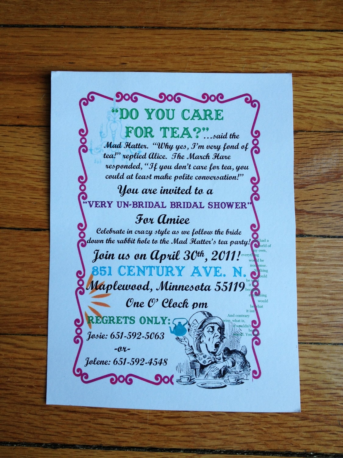 Mad Hatter Tea Party Bridal Shower Invitations 8