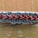 Bracelet - Upcycled Denim with Snap Closure - Red "Baseball" Stitch