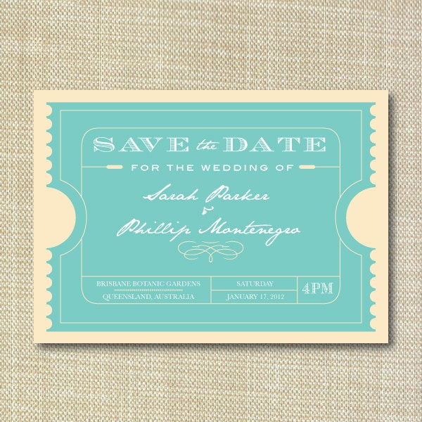 movie ticket vintage save the date diy set printable