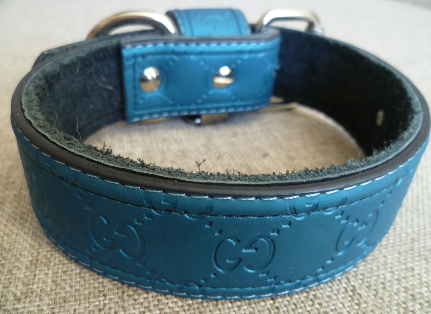 LARGE Gucci Inspired Teal Dog Collar