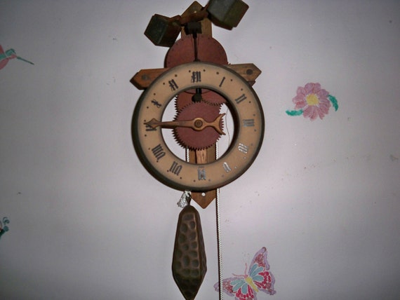 Nice Vintage Baumann Buco Weight Driven Wooden Geared Clock