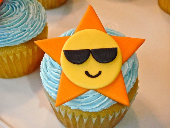 ideas party luau for decoration Sunglasses Edible Cupcake Fondant Topper wearing Sun