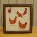 Vintage chicken picture 70s counted cross stitch hand made little red hen chickens wood framed picture