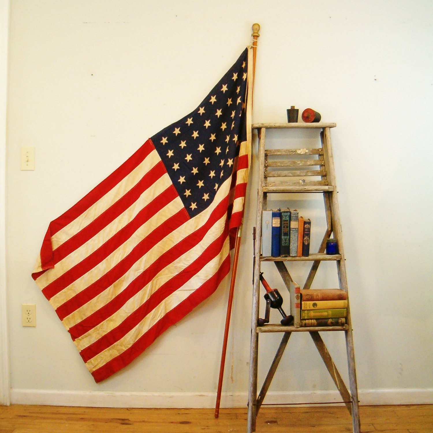 circa 1950 vintage american flag & pole