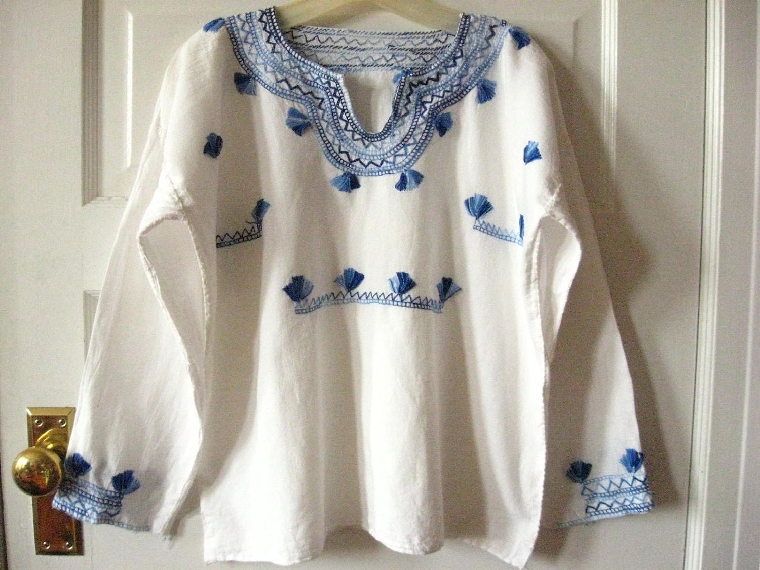 Greek Peasant Blouse Hand Embroidered M L