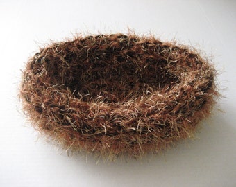 SALE - Fuzzy baby nest newborn photography prop crocheted yarn nesting egg pod bowl in brown/coppery mix or any color- great photo prop