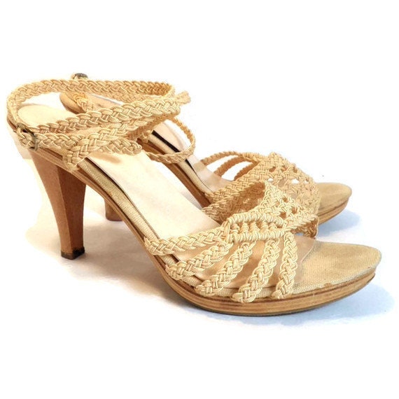 Vintage KINNEY SHOES Braided Cream Weave Strappy Sandals w/
