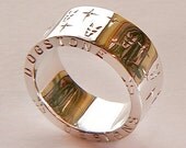 Hand Made Chunky Dogstone Sterling 925 Silver Ring with Dog Heads and Crosses Carved into the Band