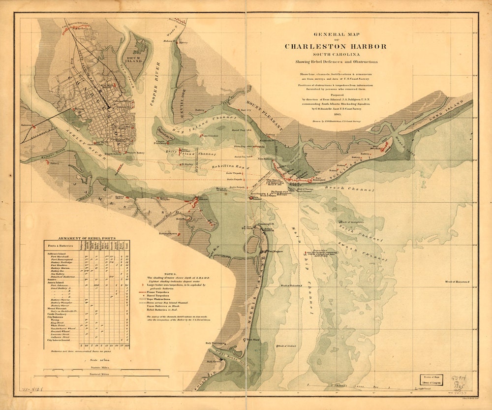 1865 Map of Charleston Harbor South Carolina