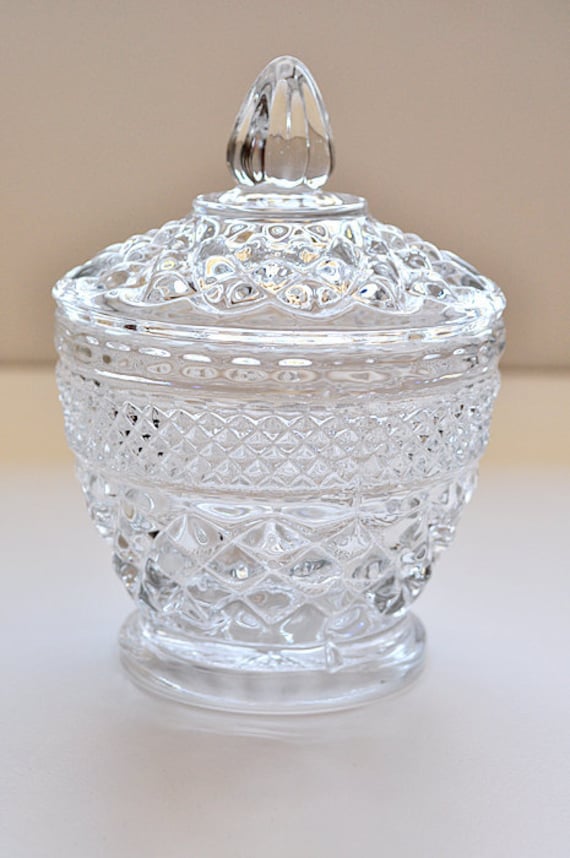 Vintage Pressed Glass Sugar Bowl with Lid