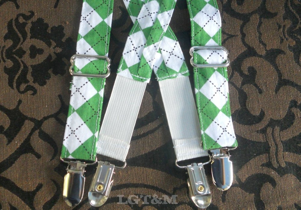 Baby Boy Suspenders Kelly Green Argyle by LittleGuyTiesandMore