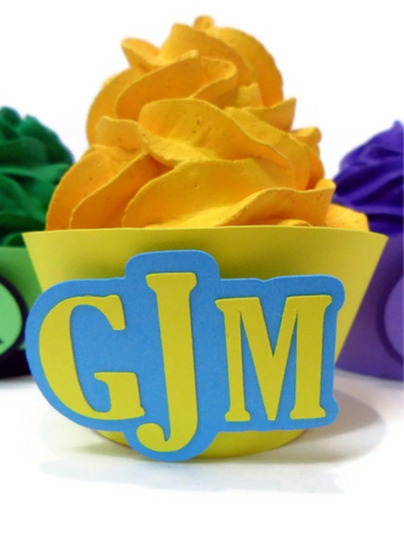Monogram Cupcake Wrapper Offset - set of 12 Il_570xn