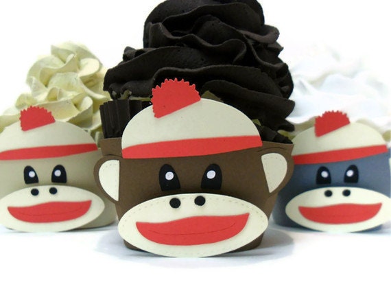 Sock Monkey Cupcake Wrappers - Set of 12 Il_570xn