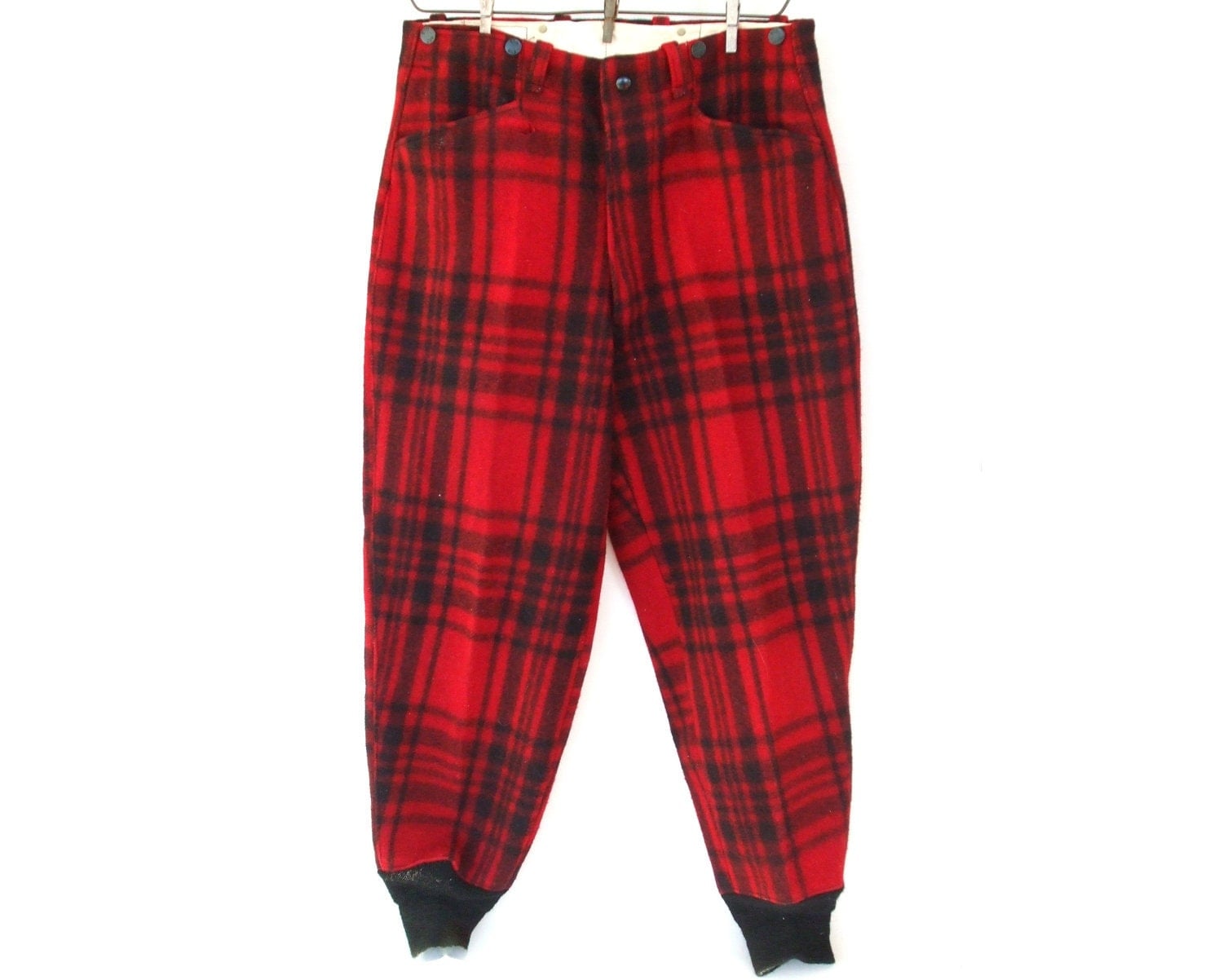 Men Lumberjack Wool Hunting Pants Red Black Plaid 34 35 30 Soo