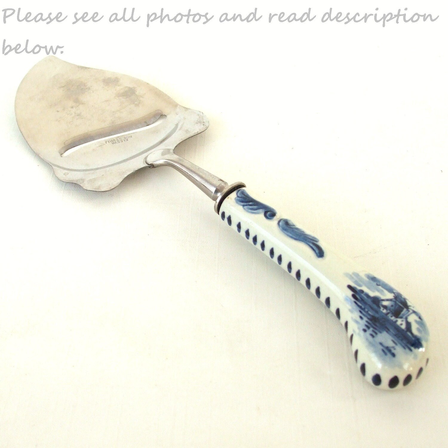 Elesva Delft Ware Cheese Slicer Utensil Blue White Dutch
