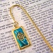 Gold Framed Celtic Knot Bookmark / Teal Blue Turquoise Aqua - Shepherd Hook, Charm, Friendly Plastic Modeling Polymer
