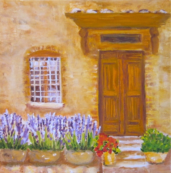 Original oil painting Rustic door in Tuscany