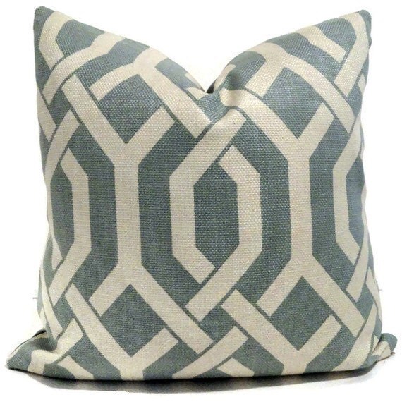 Robin Egg Blue and Off White Trellis Decorative Pillow Cover