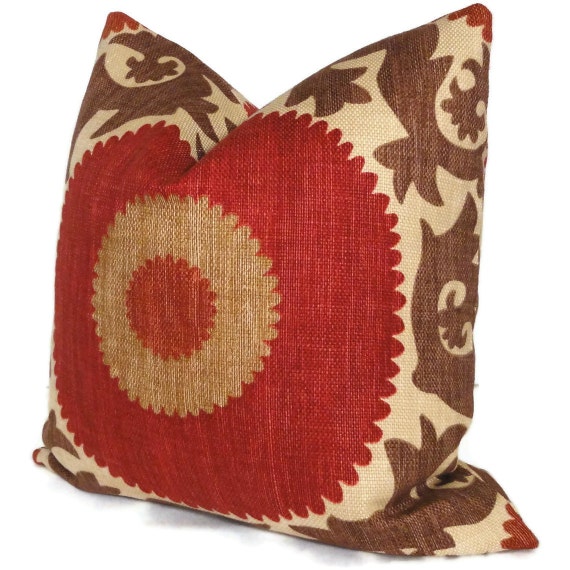 Fahri Clove Red Suzani Decorative Pillow Cover Square