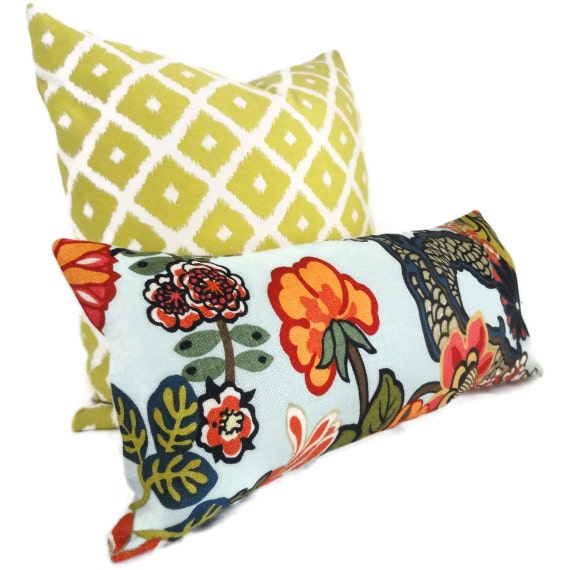 Lime Green and white Ikat Pillow Cover